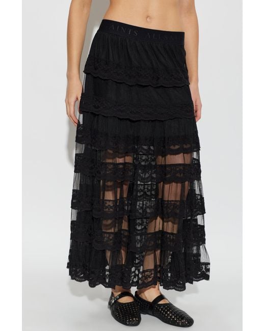AllSaints Black Elastic Waist Midi Skirt