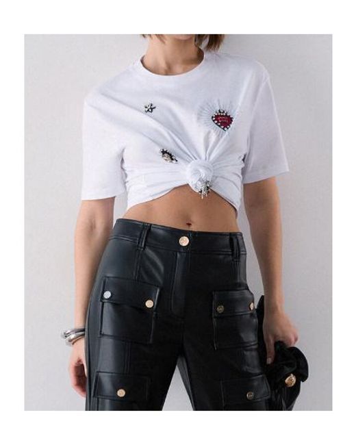 Liu Jo White T-Shirt With Jewel Embroidery
