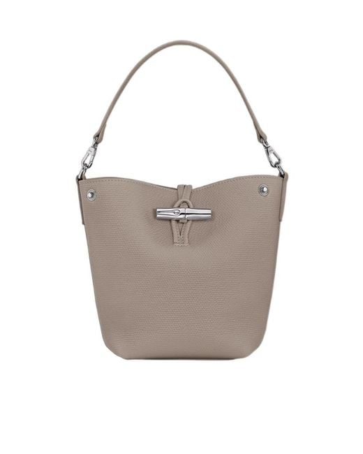 Longchamp Gray Le Roseau Essential Xs Bucket Bag