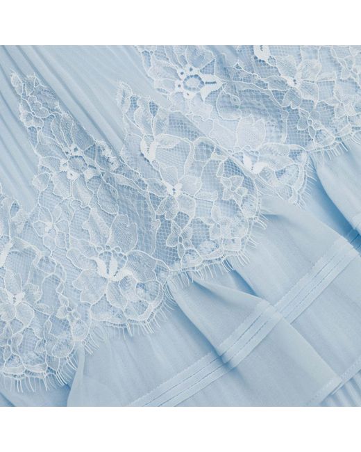 Self-Portrait Blue Lace-Trimmed Ruffled Midi Dress