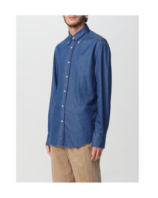 Brunello Cucinelli Blue Buttoned Denim Shirt for men