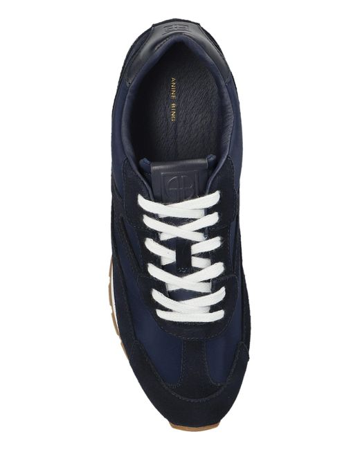 Anine Bing Blue Lace-Up Panelled Suede Sneakers