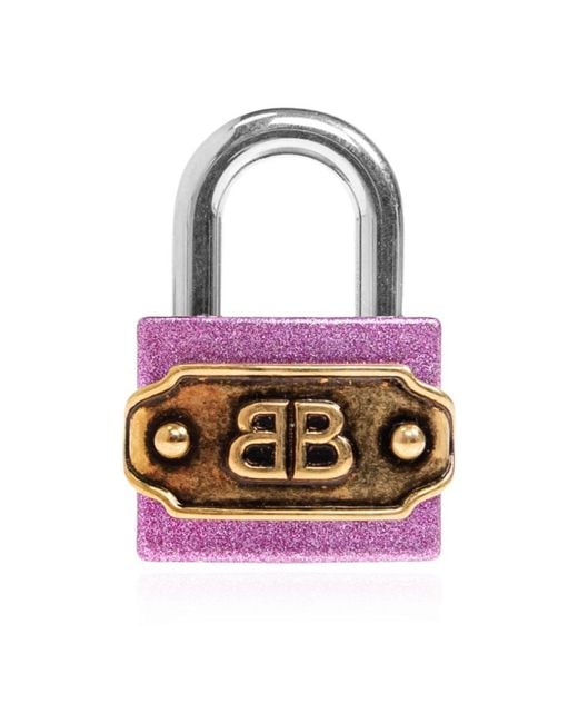 Balenciaga Pink Logo Detailed Padlock Keychain