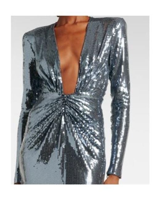 Alex Perry Gray Sequined Gathered Gown