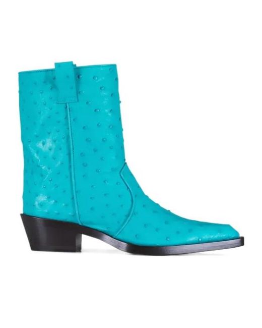 Khaite Blue Ostrich Short Boots