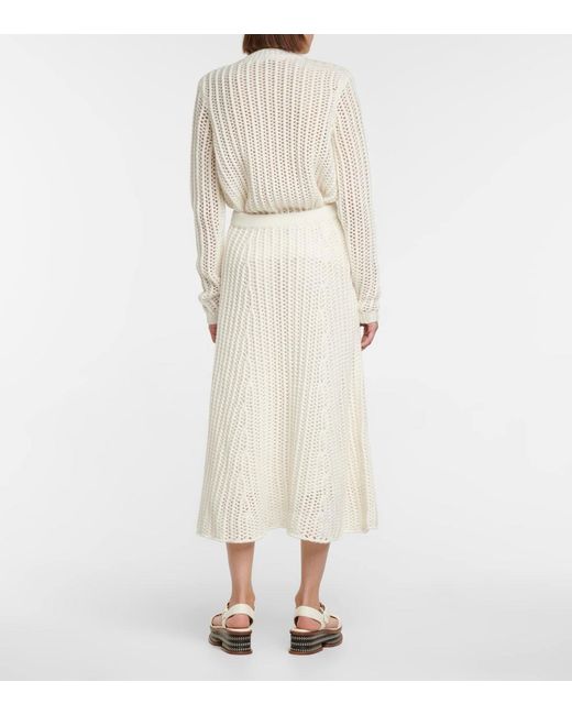 Gabriela Hearst White Pablo Cable Knit Cashmere Midi Skirt