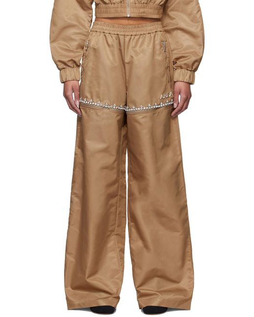 Area Brown Crystal Slit Track Pants