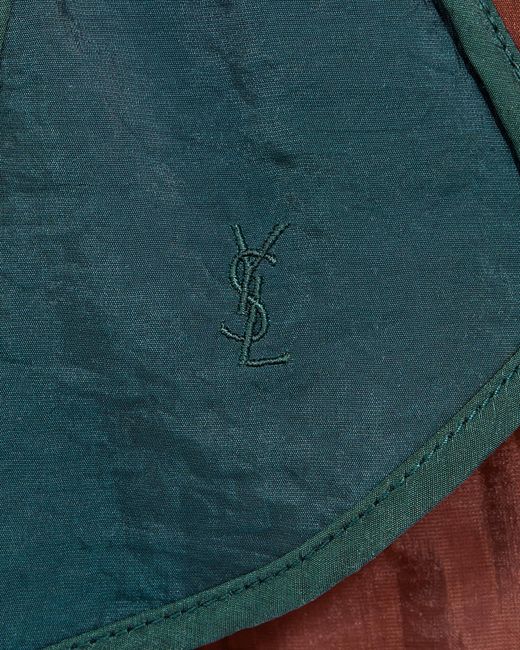 Saint Laurent Green Color-Blocked Curved Hem Shorts