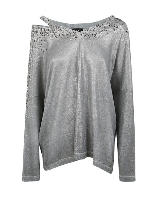 Avant Toi Gray Crystal-Embellished V-Neck Jumper