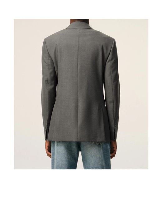 AMI Gray New Wool Double Breasted Straight Jacket for men