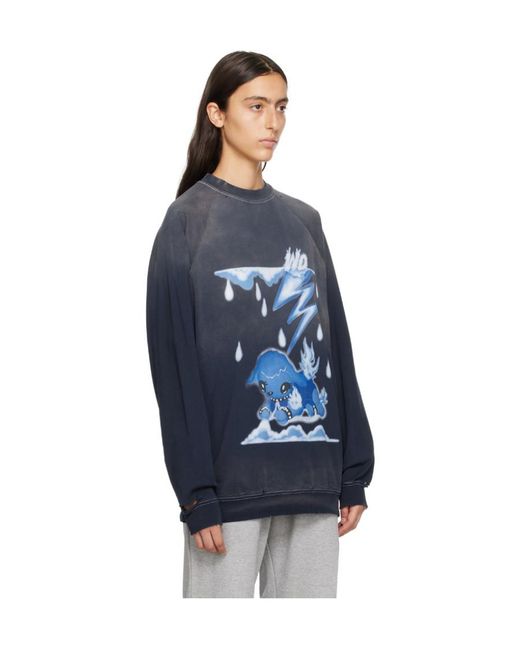 we11done Blue Round-Neck Long-Sleeved Hoodie for men