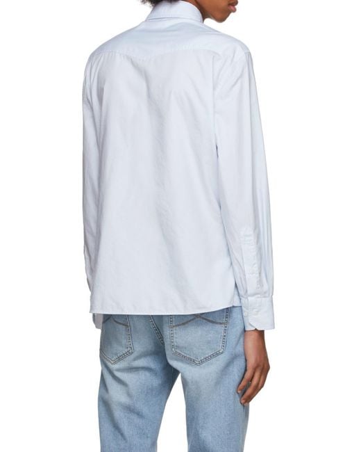 Brunello Cucinelli Blue Flap Pockets Buttoned Shirt for men