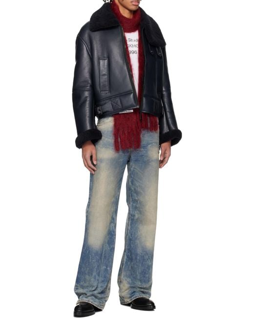 Acne Black Zip-Up Leather Jacket for men