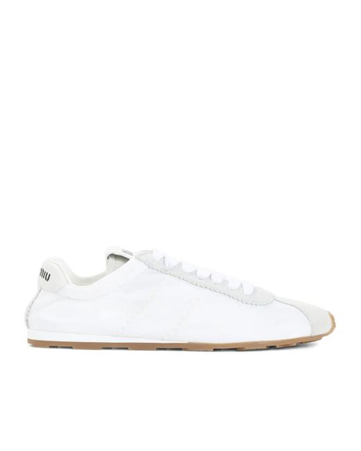 Miu Miu White Plume Lace-Up Sneakers