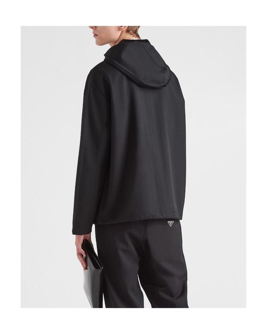 Prada Black Logo Plaque Zip-Up Drawstring Jacket for men