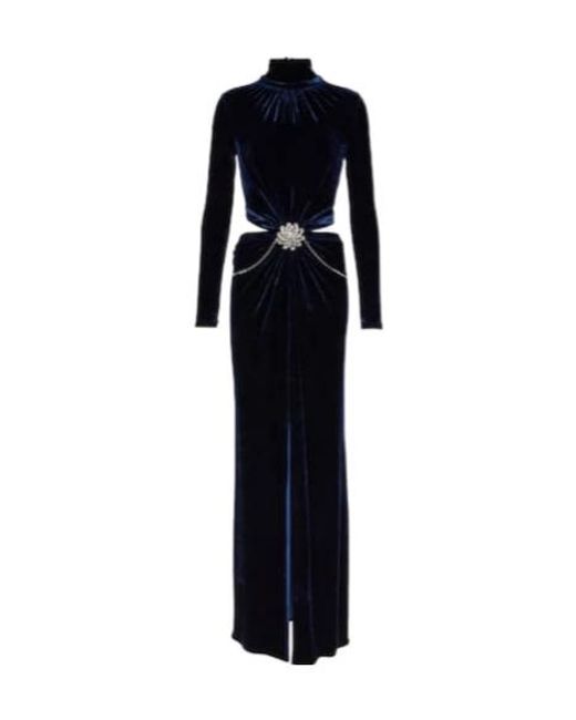 Rabanne Blue Crystal-Embellished Velvet Maxi Dress