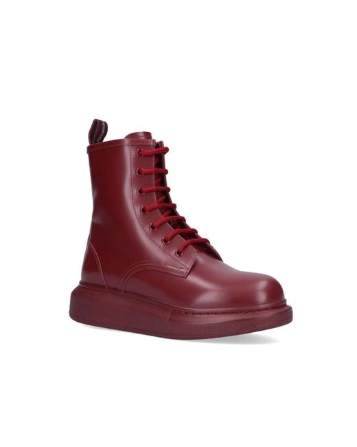McQueen Red Hybrid Lace-Up Boots