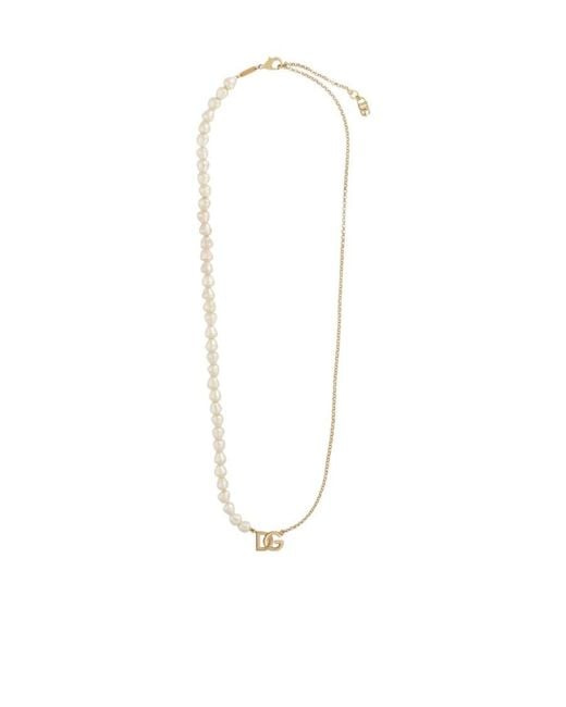 Dolce & Gabbana White Dg Logo Pendant Link Necklace