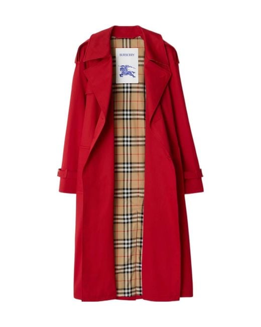 Burberry Red Double Breasted Belted Long Castleford Trench Coat