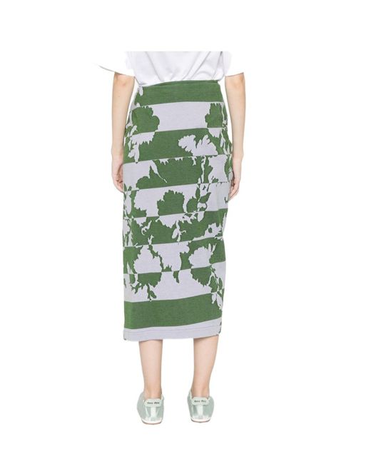 Dries Van Noten Green Printed Midi Skirt