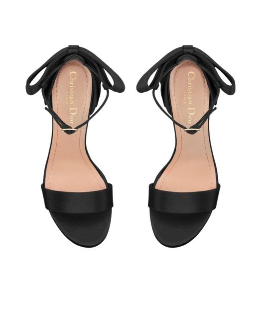 Dior Black Christian Bow-Detail Satin Platform Sandals