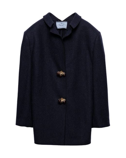 Prada Blue Shetland Wool Jacket With Jewel Buttons