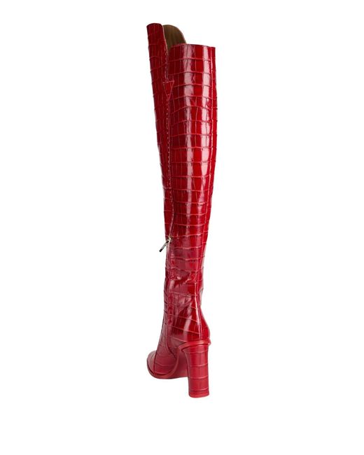 Max Mara Red Solid Color Square Heel Leather Shoes