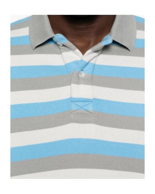 ERL Blue Striped Long Sleeve Polo Knitted Top for men