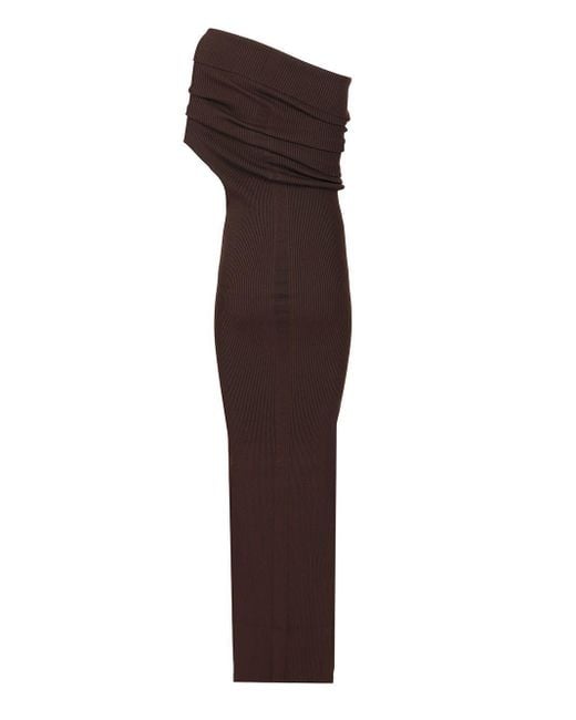 Rick Owens Brown Athena One-Shoulder Knitted Dress