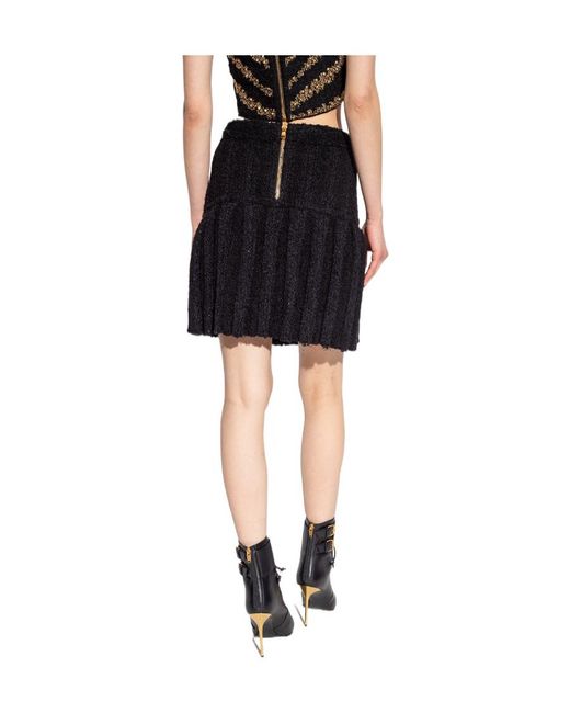 Balmain Black Buttoned Pleated Skirt