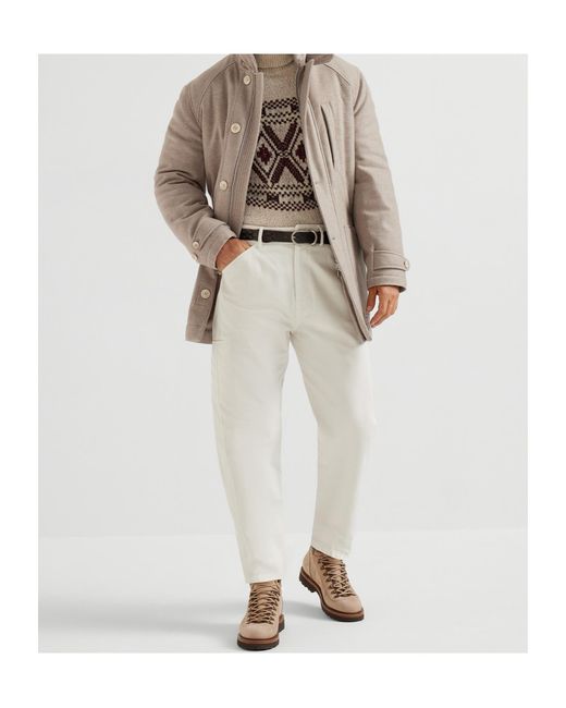 Brunello Cucinelli White Utility-Pocket Gabardine Trousers for men