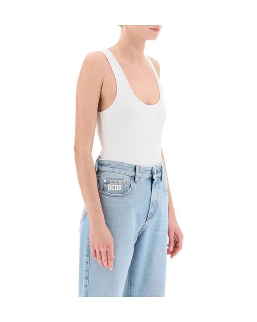 Gcds White Logo Printed Jersey Bodysuit