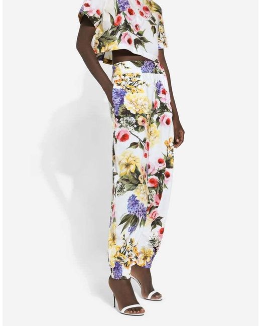 Dolce & Gabbana White Garden-Printed Balloon Pants