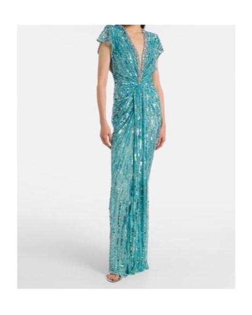 Jenny Packham Green Lacie Gathered Embellished Gown