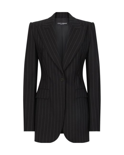 Dolce & Gabbana Black Pinstriped Single-Breasted Tailored Blazer