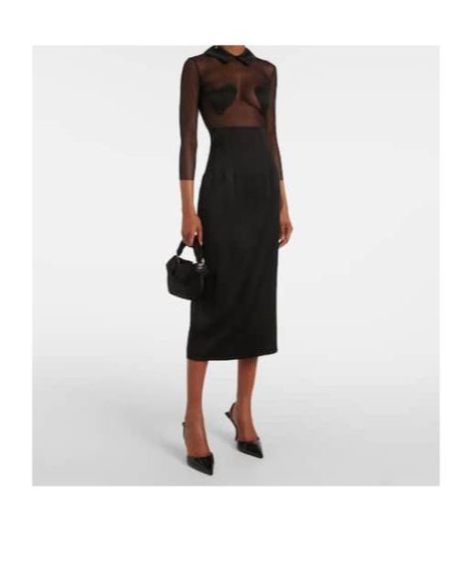 Blumarine Black Mesh And Satin Midi Dress