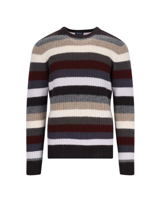 Drumohr White Striped Ribbed Knit Top for men