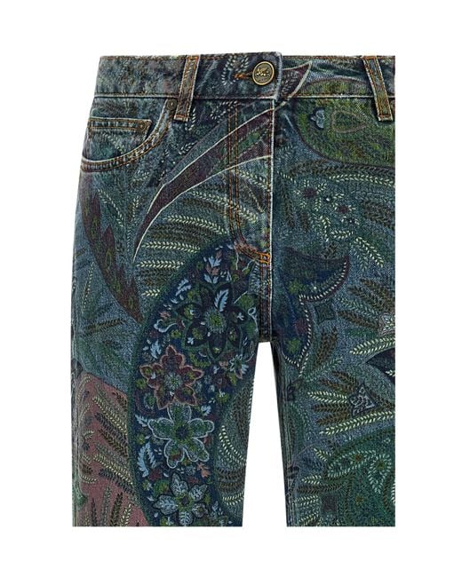 Etro Green Floral Printed Jeans