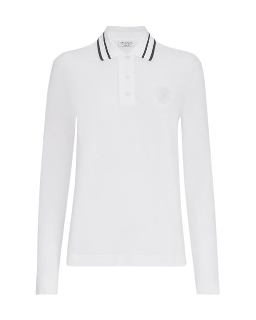 Brunello Cucinelli White Stretch Cotton Piqué Polo Shirt With Logo