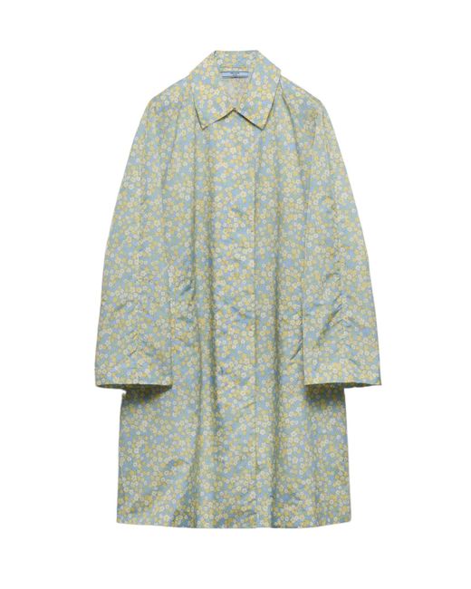 Prada Blue Floral-Printed Long-Sleeved Coat