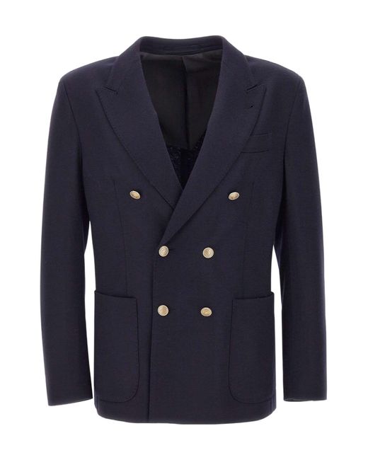 Eleventy Blue Double-Breasted Suit Jacket for men