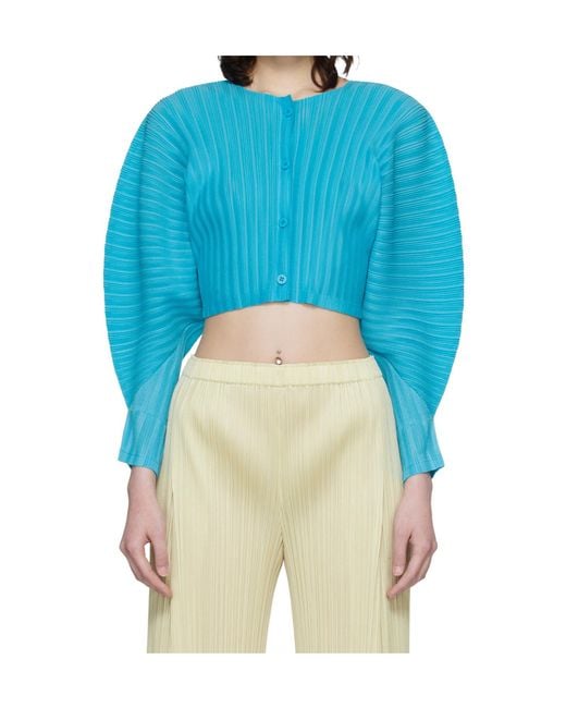 Pleats Please Issey Miyake Blue Pleated Knit Cardigan