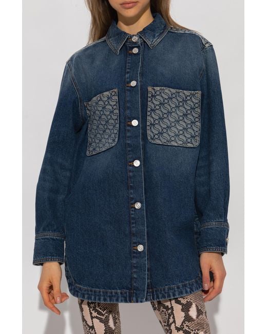 Stella McCartney Blue Logo Long-Sleeved Shirt