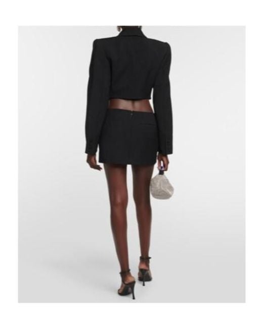 Area Black Embellished Wool Miniskirt