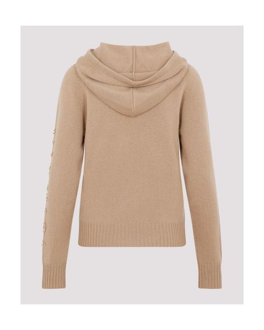 Max Mara Natural Drawstring Long-Sleeved Knitted Hoodie