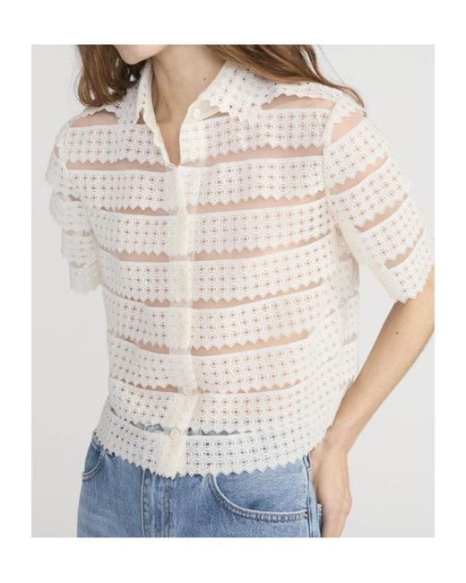FRAME White The Lattice Crochet Blouse