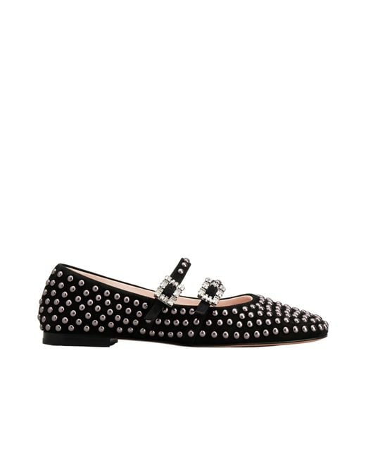 Roger Vivier Black Stud Embellished Buckle Strap Flat Shoes