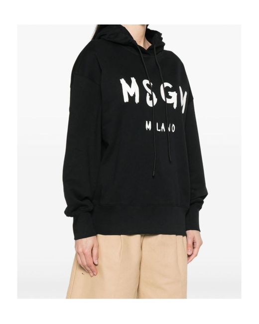 MSGM Black Logo-Print Hoodie
