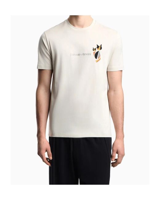 Emporio Armani White Logo Embroidered Crewneck T-Shirt for men