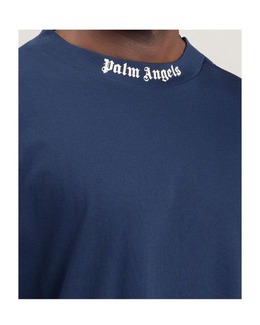 Palm Angels Blue Logo Printed Crewneck T-Shirt for men